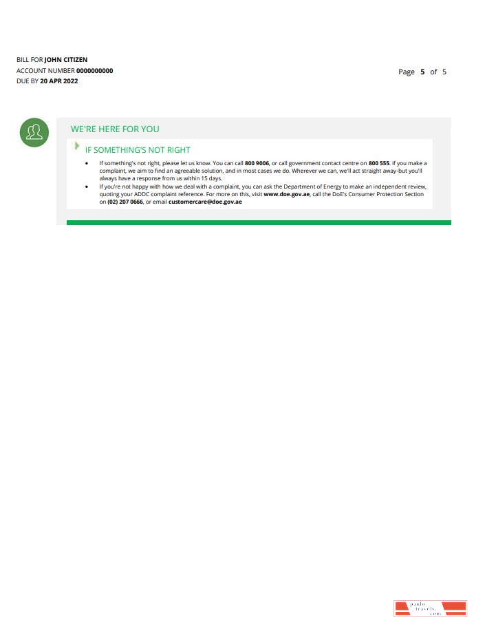 UAE Abu Dhabi Al Ain Distribution Co. Word and PDF utility bill template (5 pages) 5